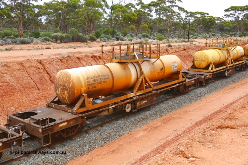 190109 1413
Binduli, AQHY 30049 with CSA 0104, originally built by the WAGR Midland Workshops in 1964/66 as a WF type flat waggon, then in 1997, following several recodes and modifications, was one of seventy five waggons converted to the WQH type to carry CSA sulphuric acid tanks between Hampton/Kalgoorlie and Perth/Kwinana. CSA 0104 was built by VCare Engineering, India for Access Petrotec & Mining Solutions.
Keywords: AQHY-type;AQHY30049;WAGR-Midland-WS;WF-type;WFDY-type;WFDF-type;RFDF-type;WQH-type;