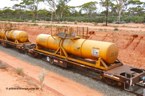 190109 1416
Binduli, AQHY 30111 with CSA 0094, originally built by the WAGR Midland Workshops in 1964/66 as a WF type flat waggon, then in 1997, following several recodes and modifications, was one of seventy five waggons converted to the WQH type to carry CSA sulphuric acid tanks between Hampton/Kalgoorlie and Perth/Kwinana. CSA 0094 was built by VCare Engineering, India for Access Petrotec & Mining Solutions.
Keywords: AQHY-type;AQHY30111;WAGR-Midland-WS;WF-type;WFDY-type;WFDF-type;RFDF-type;WQH-type;