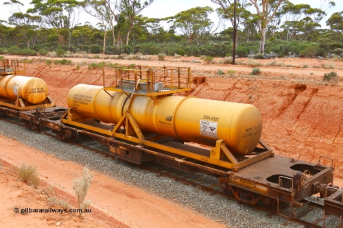 190109 1420
Binduli, AQHY 30012 with CSA 0120, originally built by the WAGR Midland Workshops in 1964/66 as a WF type flat waggon, then in 1997, following several recodes and modifications, was one of seventy five waggons converted to the WQH type to carry CSA sulphuric acid tanks between Hampton/Kalgoorlie and Perth/Kwinana. CSA 0120 was built by VCare Engineering, India for Access Petrotec & Mining Solutions.
Keywords: AQHY-type;AQHY30012;WAGR-Midland-WS;WF-type;WMA-type;WFDY-type;WFDF-type;RFDF-type;WQH-type;