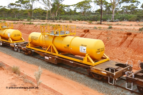 190109 1428
Binduli, AQHY 30037 with CSA 0121, originally built by the WAGR Midland Workshops in 1964/66 as a WF type flat waggon, then in 1997, following several recodes and modifications, was one of seventy five waggons converted to the WQH type to carry CSA sulphuric acid tanks between Hampton/Kalgoorlie and Perth/Kwinana. CSA 0121 was built by VCare Engineering, India for Access Petrotec & Mining Solutions.
Keywords: AQHY-type;AQHY30037;WAGR-Midland-WS;WF-type;WMA-type;WFDY-type;WFDF-type;RFDF-type;WQH-type;