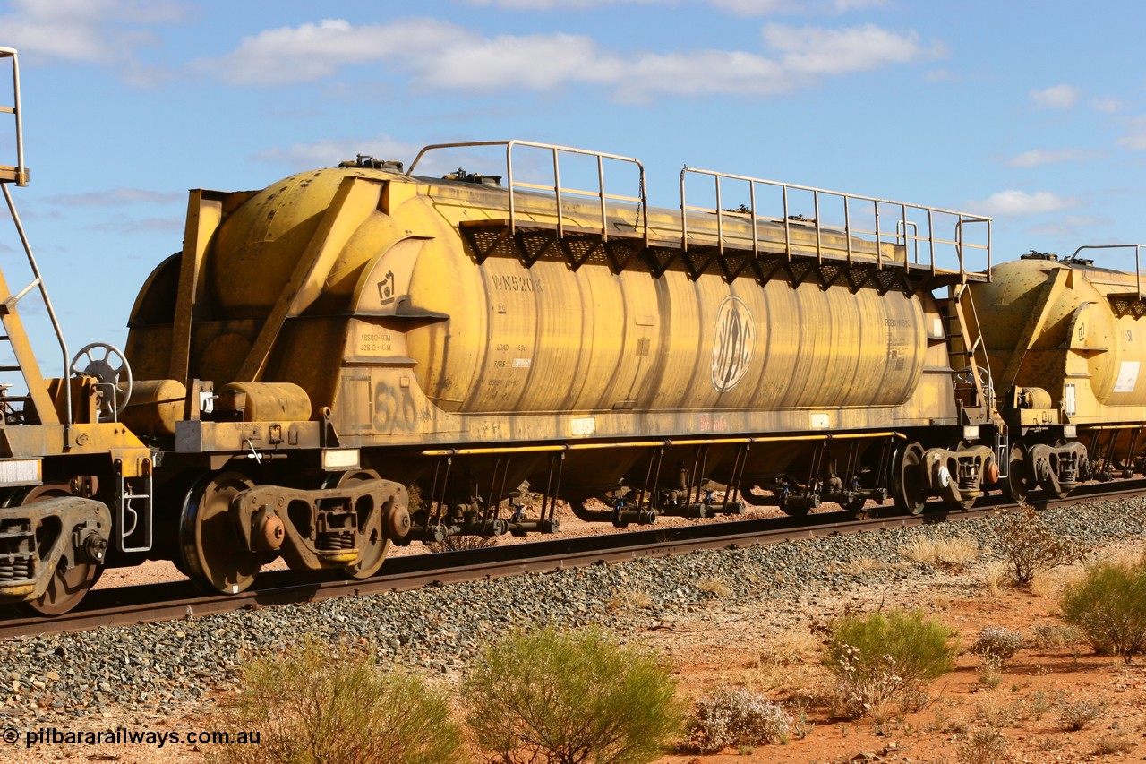 060527 4068
Leonora, WN 520, pneumatic discharge nickel concentrate waggon, one of thirty built by AE Goodwin NSW as WN type in 1970 for WMC.
Keywords: WN-type;WN520;AE-Goodwin;