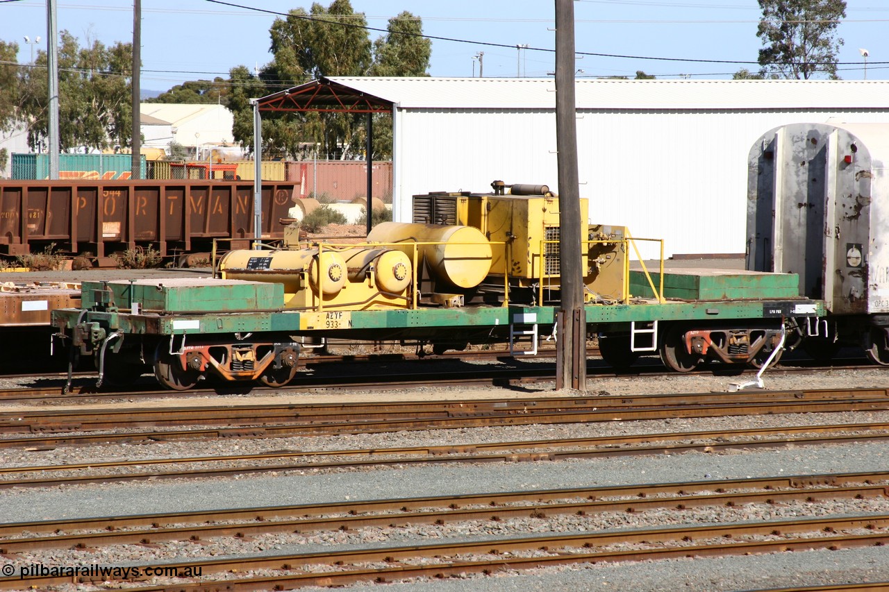 060528 4440
West Kalgoorlie, AZYF 933 is a CCE compressor waggon, originally built by Metropolitan Cammell Britain as GB class in 1952-55 for Commonwealth Railways, converted to RGB type waggon, then re-coded to AOEF, then AOEY then finally AZYF.
Keywords: AZYF-type;AZYF933;Metropolitan-Cammell-Britain;GB-type;RGB-type;AOEF-type;AOEY-type;