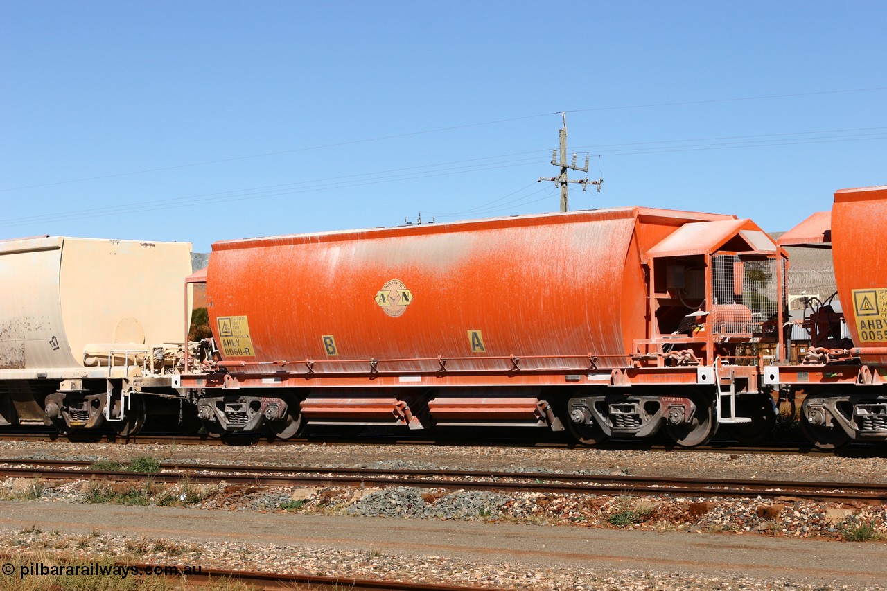 060530 4912
Parkeston, AHLY 0060 one of sixty five AHBY class ballast hoppers built by EDI Rail at their Port Augusta Workshops for ARG in 2001-02 for the Darwin line construction, now in limestone quarry products service.
Keywords: AHLY-type;AHLY0060;EDI-Rail-Port-Augusta-WS;AHBY-type;