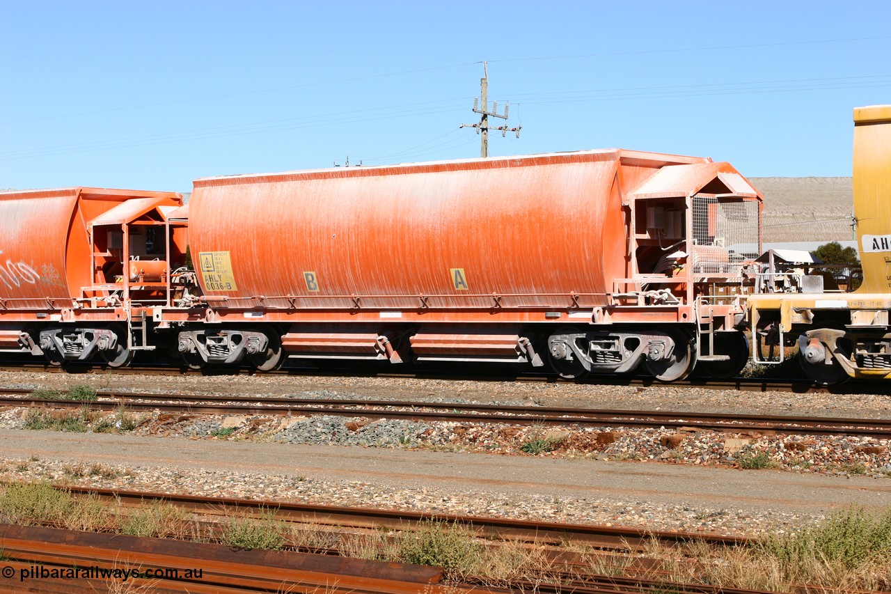 060530 4918
Parkeston, AHLY 0036 one of sixty five AHBY class ballast hoppers built by EDI Rail at their Port Augusta Workshops for ARG in 2001-02 for the Darwin line construction, now in limestone quarry products service.
Keywords: AHLY-type;AHLY0036;EDI-Rail-Port-Augusta-WS;AHBY-type;