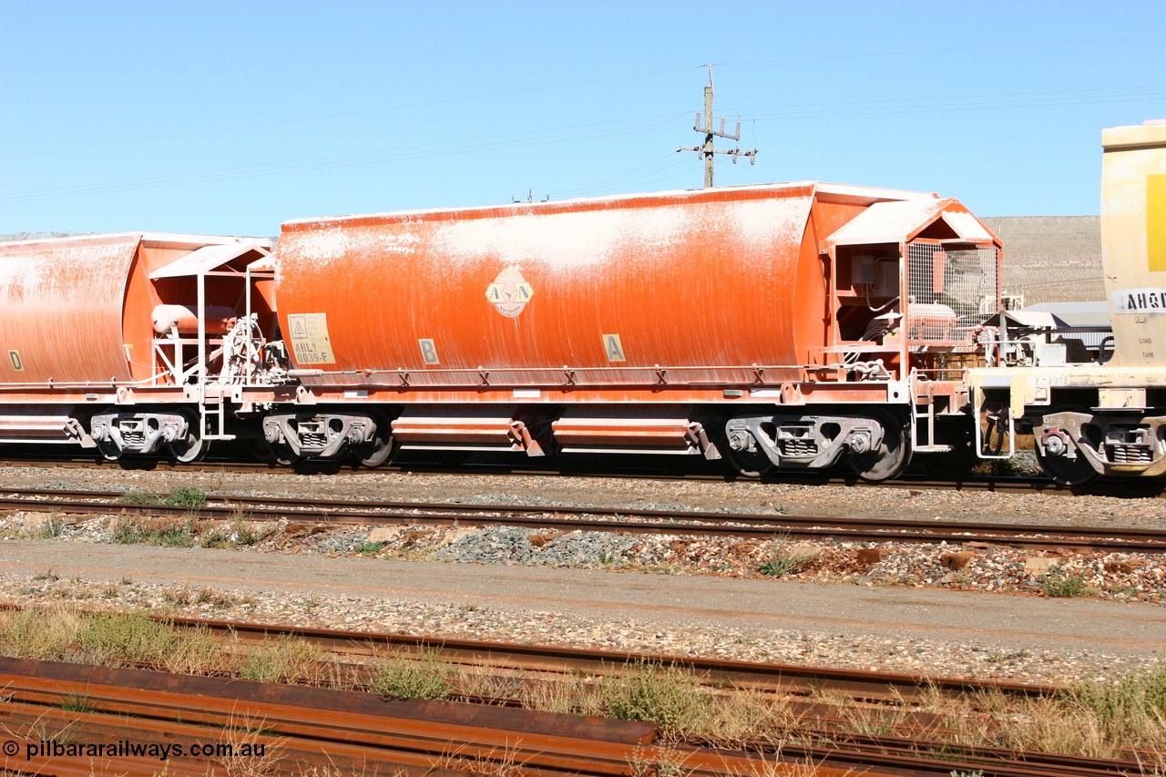 060530 4924
Parkeston, AHLY 0039 one of sixty five AHBY class ballast hoppers built by EDI Rail at their Port Augusta Workshops for ARG in 2001-02 for the Darwin line construction, now in limestone quarry products service.
Keywords: AHLY-type;AHLY0039;EDI-Rail-Port-Augusta-WS;AHBY-type;