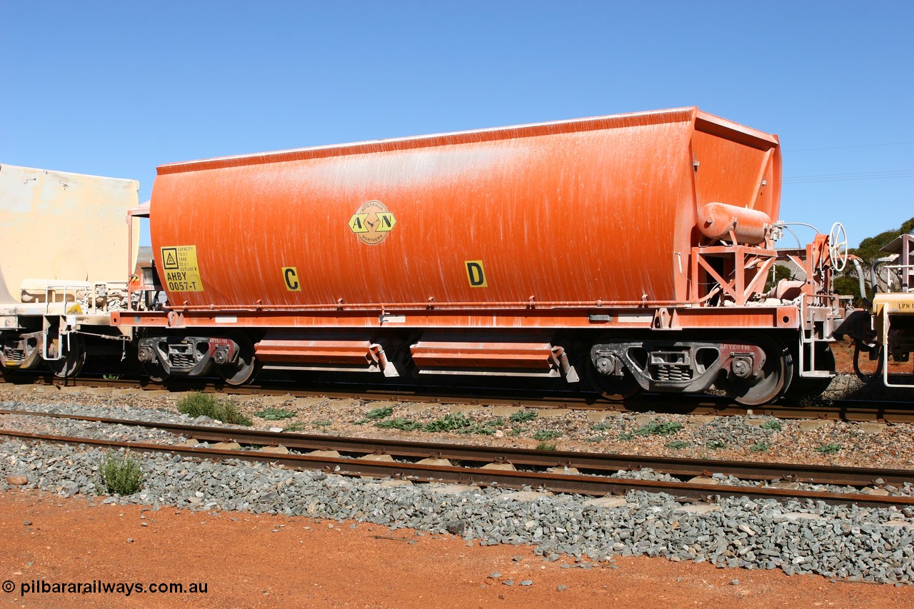 060530 4936
Parkeston, AHBY 0057 one of sixty five AHBY class ballast hoppers built by EDI Rail at their Port Augusta Workshops for ARG in 2001-02 for the Darwin line, also the FMG construction in 2008, here in limestone quarry products service.
Keywords: AHBY-type;AHBY0057;EDI-Rail-Port-Augusta-WS;
