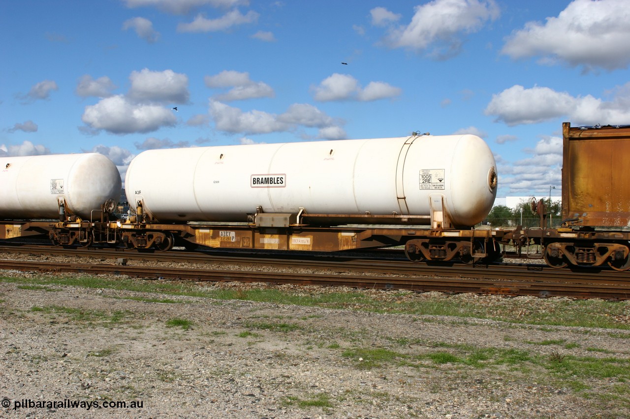 060602 5166
Midland, AZKY type anhydrous ammonia tank waggon AZKY 32241, one of twelve built by Goninan WA in 1998 as class WQK for Murrin Murrin traffic, fitted with Brambles anhydrous ammonia tank A3F.
Keywords: AZKY-type;AZKY32241;Goninan-WA;WQK-type;