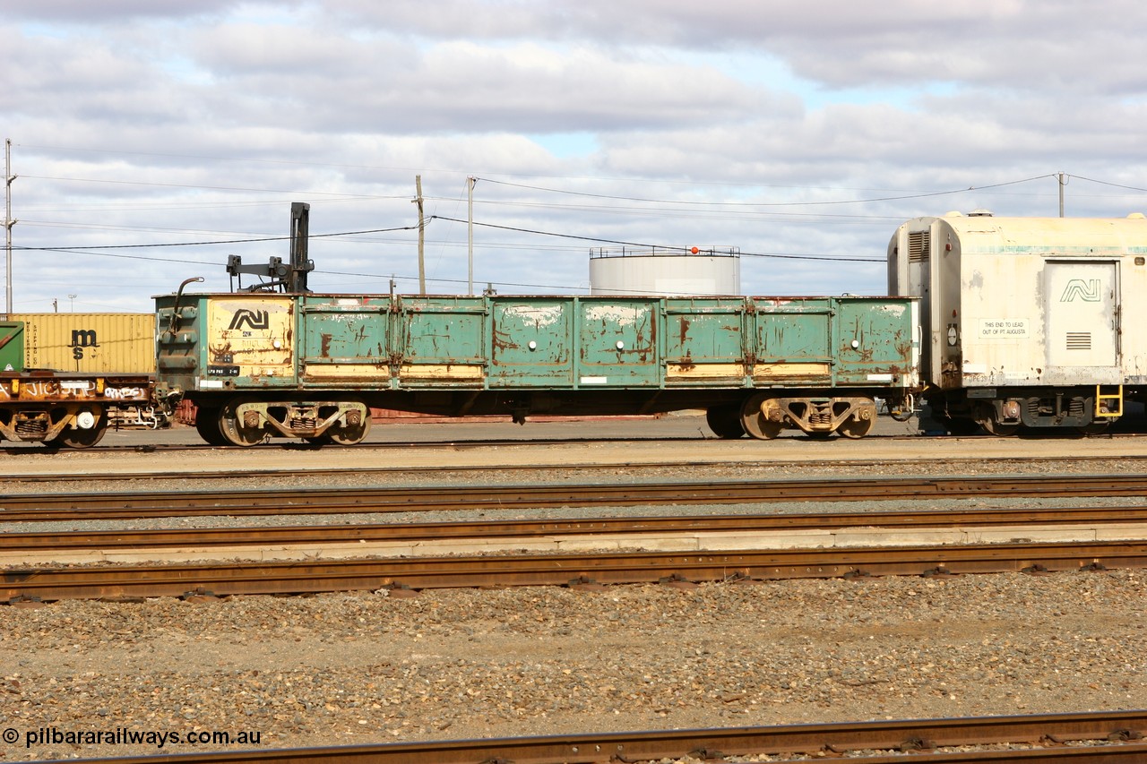 070527 9222
West Kalgoorlie, AOGL 451 open waggon, originally built in June 1925 by the American Car & Foundry Co. as part of an order for six hundred waggons for the South Australian Railways as O type open waggons, in 1966 five hundred and fifty were rebuilt into OB type. Then coded into AOBF, then AOGL.
Keywords: AOGL-type;AOGL451;American-Car-&-Foundry-USA;Q-type;OB-type;AOGF-type;