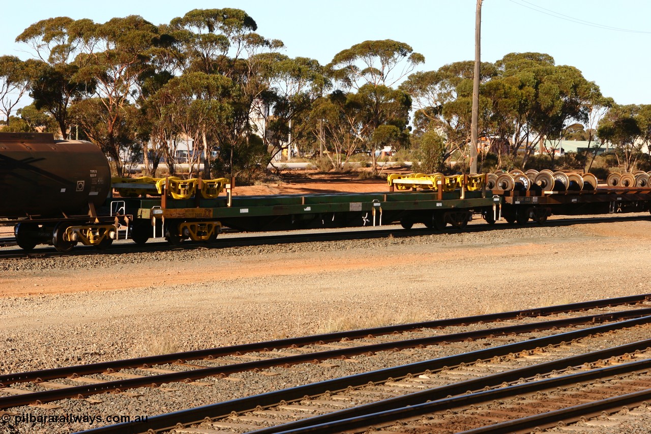 070530 9512
West Kalgoorlie, AZVY type departmental wheel set carrier waggon AZVY 2829, built by Transfield WA 1976 for Commonwealth Railways as one of two hundred GOX type open waggons. Recoded to AOOX, then in 1992 modified to AZVY.
Keywords: AZVY-type;AZVY2892;Transfield-WA;GOX-type;AOOX-type;AZVL-type;