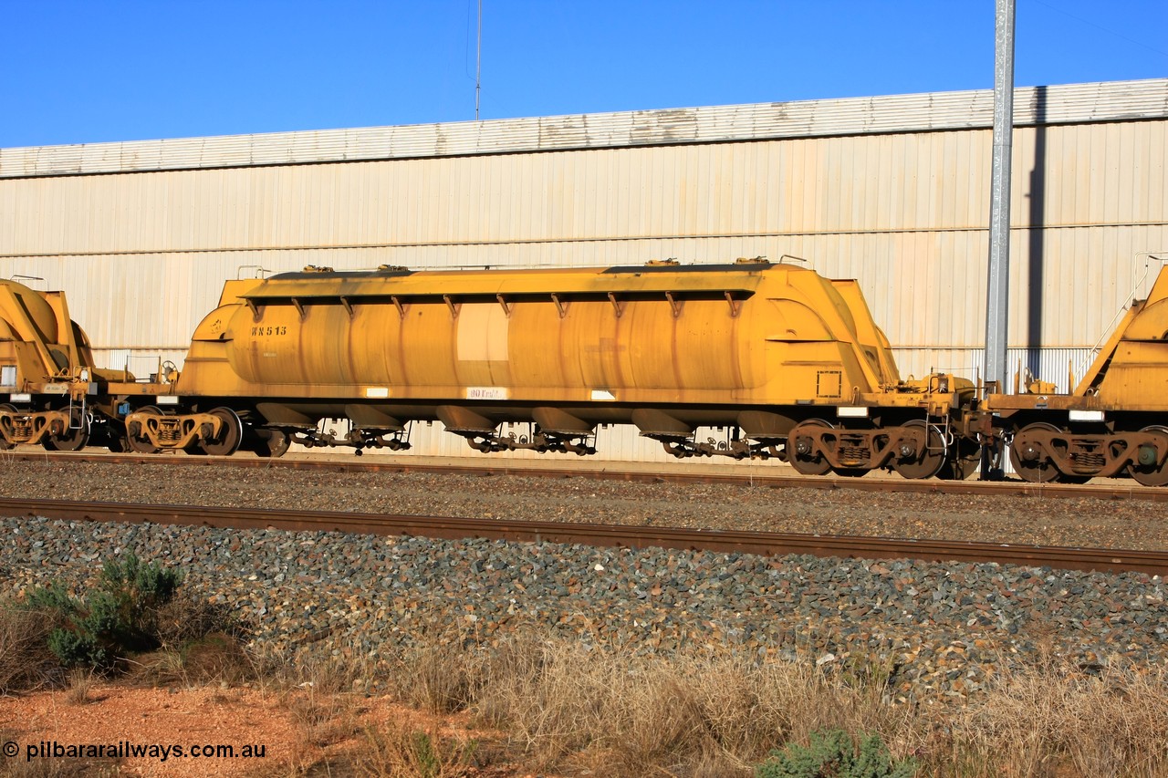 100601 8460
West Kalgoorlie, WN 513, pneumatic discharge nickel concentrate waggon, one of thirty units built by AE Goodwin NSW as WN type in 1970 for WMC.
Keywords: WN-type;WN513;AE-Goodwin;