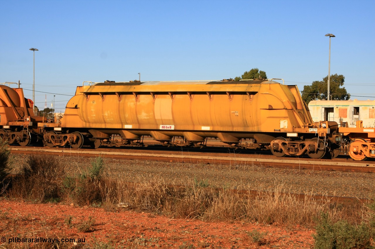 100601 8475
West Kalgoorlie, WN 502, pneumatic discharge nickel concentrate waggon, one of thirty units built by AE Goodwin NSW as WN type in 1970 for WMC.
Keywords: WN-type;WN502;AE-Goodwin;