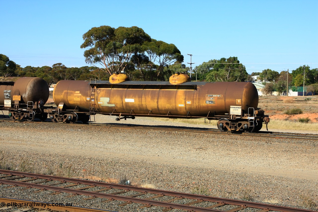 100602 8592
West Kalgoorlie, ATTY 30674 fuel tanker, one of five units built by AE Goodwin NSW in 1970 as WST type, recoded to WSTY and then ATTY. 78600 litre capacity.
Keywords: ATTY-type;ATTY30674;AE-Goodwin;WST-type;WSTY-type;