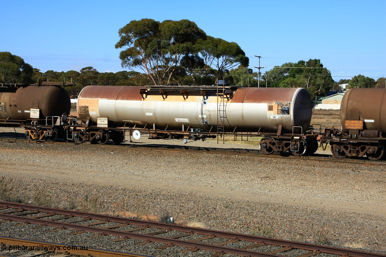 100602 8596
West Kalgoorlie, ATEY 4728 ex NSW NTAF type tank waggon for AMPOL, recoded to WTEF when arrived in WA in 1995, then WTEY, in BP Oil service.
Keywords: ATEY-type;ATEY4728;NTAF-type;WTEF-type;WTEY-type;