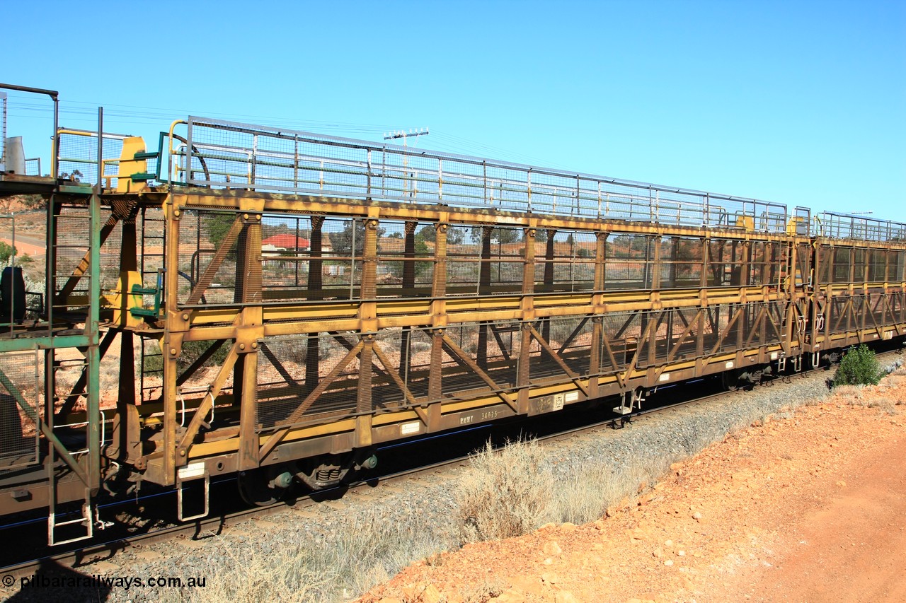 100603 8832
Parkeston, RMWY 34025 triple deck car carrying waggon, built by Comeng NSW in 1975 within the third batch of ten WMX type double deck car carrying waggons, re-coded to WMFX in 1979, converted to triple deck WMGF in 1989 then under National Rail leasing they became RMWY type.
Keywords: RMWY-type;RMWY34025;WAGR-Midland-WS;WMX-type;WMFX-type;WMGF-type;