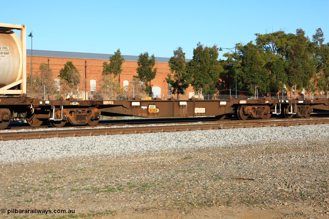 100609 09978
Midland, AQNY 32159, one of sixty two waggons built by Goninan WA in 1998 as WQN type for Murrin Murrin container traffic, running empty on train 3426 up Kalgoorlie Freighter.
Keywords: AQNY-type;AQNY32159;Goninan-WA;WQN-type;