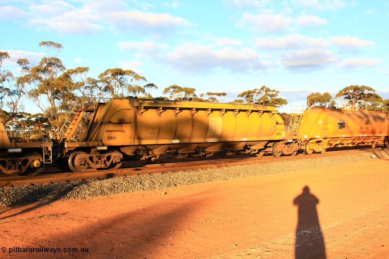 100731 3193
Binduli, WN 504, pneumatic discharge nickel concentrate waggon, one of thirty built by AE Goodwin NSW as WN type in 1970 for WMC.
Keywords: WN-type;WN504;AE-Goodwin;