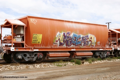 051101 6421
Parkeston, AHBY 0003 one of sixty five AHBY type ballast hoppers built by EDI Rail at their Port Augusta Workshops for ARG in 2001-02 for the Darwin line, also the FMG construction in 2008, here in limestone quarry products service.
Keywords: AHBY-type;AHBY0003;EDI-Rail-Port-Augusta-WS;