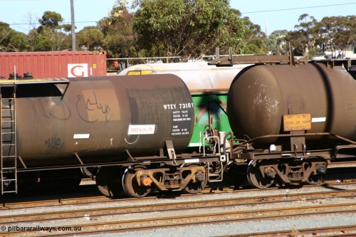 060528 4511
West Kalgoorlie, WTEY 7310 diesel fuel tank waggon, former NTAF in service for BP Oil, former AMPOL tank, coded WTEY when arrived in WA. End detail.
Keywords: WTEY-type;WTEY7310;NTAF-type;