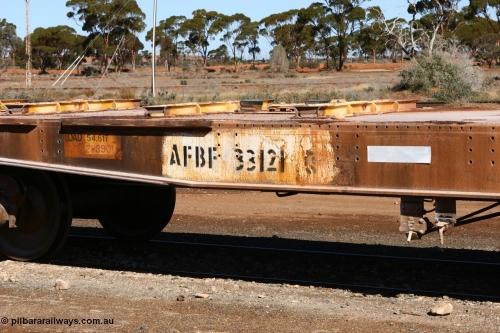 060530 4945
Parkeston, AFBF 33121 kibble flat waggon, built by WAGR Midland Workshops in 1969 in a batch of fifty eight WGX type open waggons without end doors, in 1975 to WGN for nickel traffic, back to WGX in 1976, to WOAX, then in 1987 to WOSF for steel traffic, then further cut down to for kibble traffic as seen here.
Keywords: AFBF-type;AFBF33121;WAGR-Midland-WS;WGX-type;WGN-type;WOAX-type;WOSF-type;