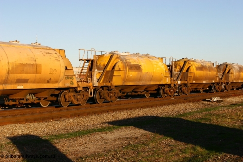 060603 5238
Midland, APNY 31156, one of twelve built by WAGR Midland Workshops in 1974 as WNA type pneumatic discharge nickel concentrate waggon, WAGR built and owned copies of the AE Goodwin built WN waggons for WMC.
Keywords: APNY-type;APNY31156;WAGR-Midland-WS;WNA-type;