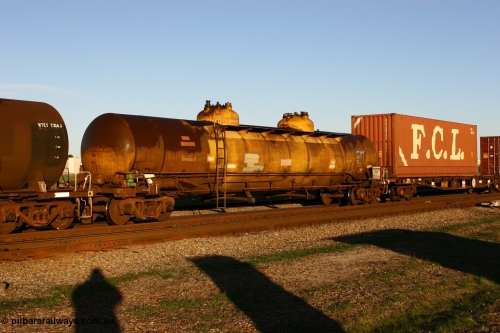 060603 5250 ATTY30674F
Midland, ATTY 30674 fuel tank waggon, one of five built by AE Goodwin NSW in 1970 as WST class, recoded to WSTY and then ATTY. 78600 litre capacity.
Keywords: ATTY-type;ATTY30674;AE-Goodwin;WST-type;WSTY-type;