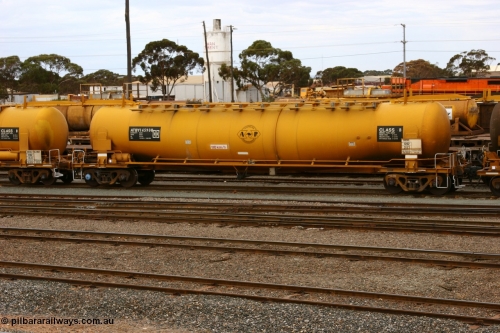 070526 9066
West Kalgoorlie, ATBY 14590 fuel tank waggon built by Westrail Midland Workshops in a batch of nine in 1981-82 for Bain Leasing Pty Ltd as type JPB, 82,000 litres for narrow gauge, recoded to JPBA in 1986, converted to standard gauge as WJPB.
Keywords: ATBY-type;ATBY14590;Westrail-Midland-WS;JPB-type;JPBA-type;WJPB-type;