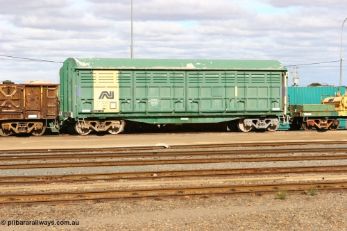 070527 9221
West Kalgoorlie, ALHX 34 louvre van waggon originally built by South Australian Railways Islington Workshops in 1973-74 as a batch of thirty five SLX type louvre vans, recoded to ALHX.
Keywords: ALHX-type;ALHX34;SAR-Islington-WS;SLX-type;