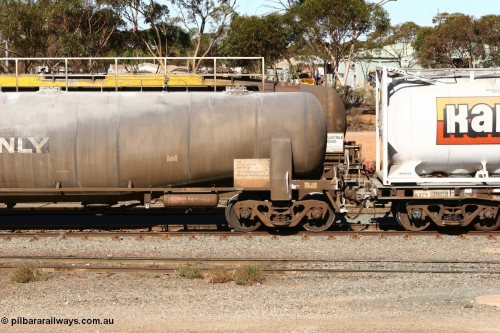 070531 9714
West Kalgoorlie, APKY 30641, leader of two waggons built by WAGR Midland Workshops in 1970 as WK type pneumatic discharge bulk cement waggon, handbrake end.
Keywords: APKY-type;APKY30641;WAGR-Midland-WS;WK-type;