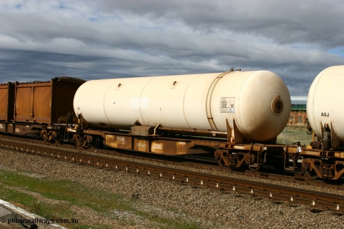 070607 9994
Midland, AZKY type anhydrous ammonia tank waggon AZKY 32241, one of twelve built by Goninan WA in 1998 as WQK type for Murrin Murrin traffic, fitted with Brambles anhydrous ammonia tank A3F with no sticker.
Keywords: AZKY-type;AZKY32241;Goninan-WA;WQK-type;