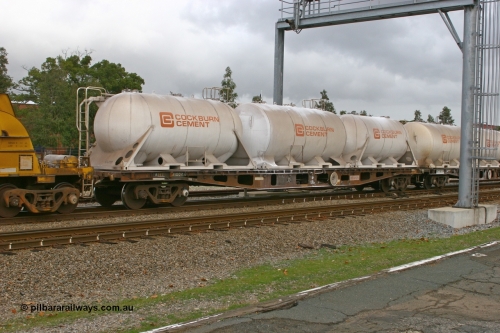 070608 0094
Midland, AQCY 31002, one of eighteen WFA type container waggons built by Westrail Midland Workshops in 1981, recoded to WQCY in 1987, carrying two different types of Cockburn Cement pressurised cement - lime tanktainers.
Keywords: AQCY-type;AQCY31002;Westrail-Midland-WS;WFA-type;WQCY;RHQY-type;