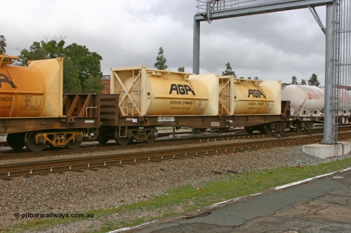 070608 0101
Midland, AZDY 30711, one of about fourteen WBAX vans converted to AZDY type sodium cyanide container waggon, originally built by WAGR Midland Workshops as one of seventy five WV/X type covered vans in 1967-68, converted late 1988/9 to WQDF.
Keywords: AZDY-type;AZDY30711;WAGR-Midland-WS;WVX-type;WBAX-type;WQDF-type;WQDY-type;