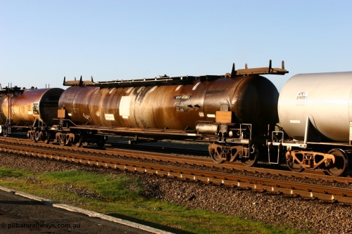 070609 0193
Midland, ATAY 14586 fuel tank waggon, one of a batch of eight built by Westrail Midland Workshops in 1976 as JPA type tank waggon for furnace oil, converted to standard gauge and recoded WJPA in 1985, 82,000 litre capacity.
Keywords: ATAY-type;ATAY14586;Westrail-Midland-WS;JPA-type;WJPA-type;
