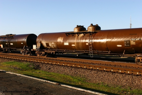 070609 0198
Midland, ATGY 511 fuel tank waggon built by Tulloch Ltd NSW in 1970 for BP Oil with 512 as WJG types, 96,000 litres one compartment two domes.
Keywords: ATGY-type;ATGY511;Tulloch-Ltd-NSW;WJG-type;