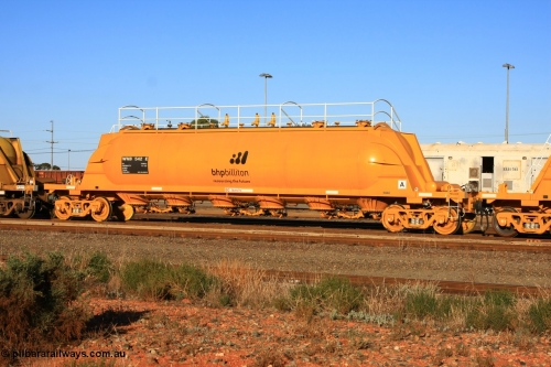 100601 8474
West Kalgoorlie, WNB type pneumatic discharge nickel concentrate waggon WNB 542, one of six units built by Bluebird Rail Services SA in 2010 for BHP Billiton.
Keywords: WNB-type;WNB542;Bluebird-Rail-Operations-SA;