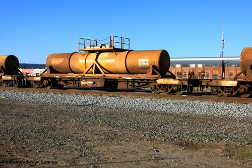 100609 09934
Midland, AQHY 30094 with sulphuric acid tank CSA 0010, originally built by the WAGR Midland Workshops in 1964/66 as a WF type flat waggon, then in 1997, following several recodes and modifications, was one of seventy five waggons converted to the WQH to carry CSA sulphuric acid tanks between Hampton/Kalgoorlie and Perth/Kwinana.
Keywords: AQHY-type;AQHY30094;WAGR-Midland-WS;WF-type;WFDY-type;WFDF-type;RFDF-type;WQH-type;