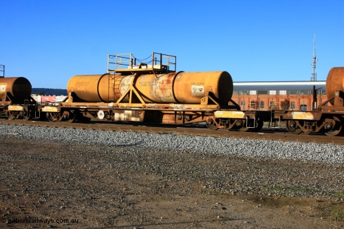 100609 09939
Midland, AQHY 30076 with sulphuric acid tank CSA 0040, originally built by the WAGR Midland Workshops in 1964/66 as a WF type flat waggon, then in 1997, following several recodes and modifications, was one of seventy five waggons converted to the WQH to carry CSA sulphuric acid tanks between Hampton/Kalgoorlie and Perth/Kwinana.
Keywords: AQHY-type;AQHY30076;WAGR-Midland-WS;WF-type;WFDY-type;WFDF-type;WQH-type;