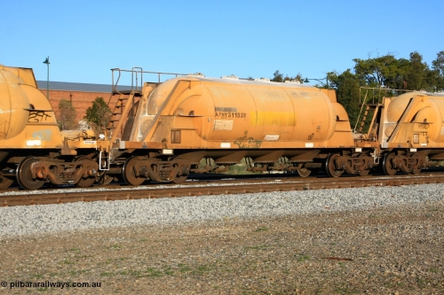 100609 09963
Midland, APNY 31153 one of twelve built by WAGR Midland Workshops in 1974 as WNA type pneumatic discharge nickel concentrate waggon, WAGR built and owned copies of the AE Goodwin built WN waggons for WMC.
Keywords: APNY-type;APNY31153;WAGR-Midland-WS;WNA-type;