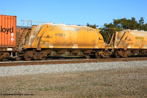 100609 09965
Midland, APNY 31151 one of twelve built by WAGR Midland Workshops in 1974 as WNA type pneumatic discharge nickel concentrate waggon, WAGR built and owned copies of the AE Goodwin built WN waggons for WMC.
Keywords: APNY-type;APNY31151;WAGR-Midland-WS;WNA-type;