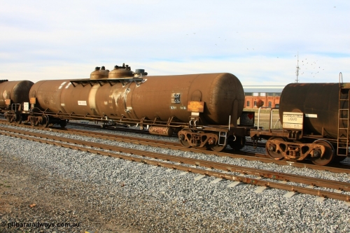 100611 0372
Midland, ATDY 501 fuel tank waggon built by Tulloch Ltd NSW in 1969 for Mobil as WJD type, sold to BP Oil in 1985, 89,000 litre one compartment and two domes.
Keywords: ATDY-type;ATDY501;Tulloch-Ltd-NSW;WJD-type;