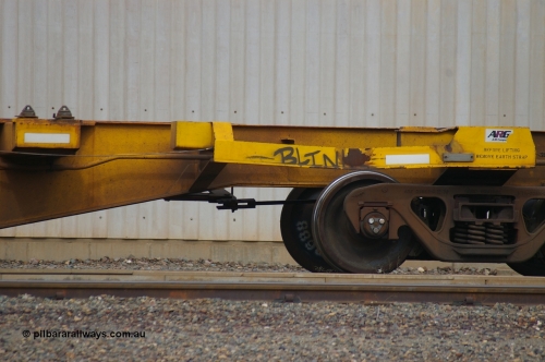 110710 7429 PD
West Kalgoorlie, AQAY 2273, this orphan waggon started life as a Comeng Vic built GOX type open waggon for Commonwealth Railways in 1970, then coded AOOX. Under AWR ownership is was reduced to this 3 TEU unit container skeletal waggon. Peter Donaghy image.
Keywords: Peter-D-Image;AQAY-type;AQAY2273;Comeng-Vic;GOX-type;AOOX-type;ROOX-type;ROKX-type;