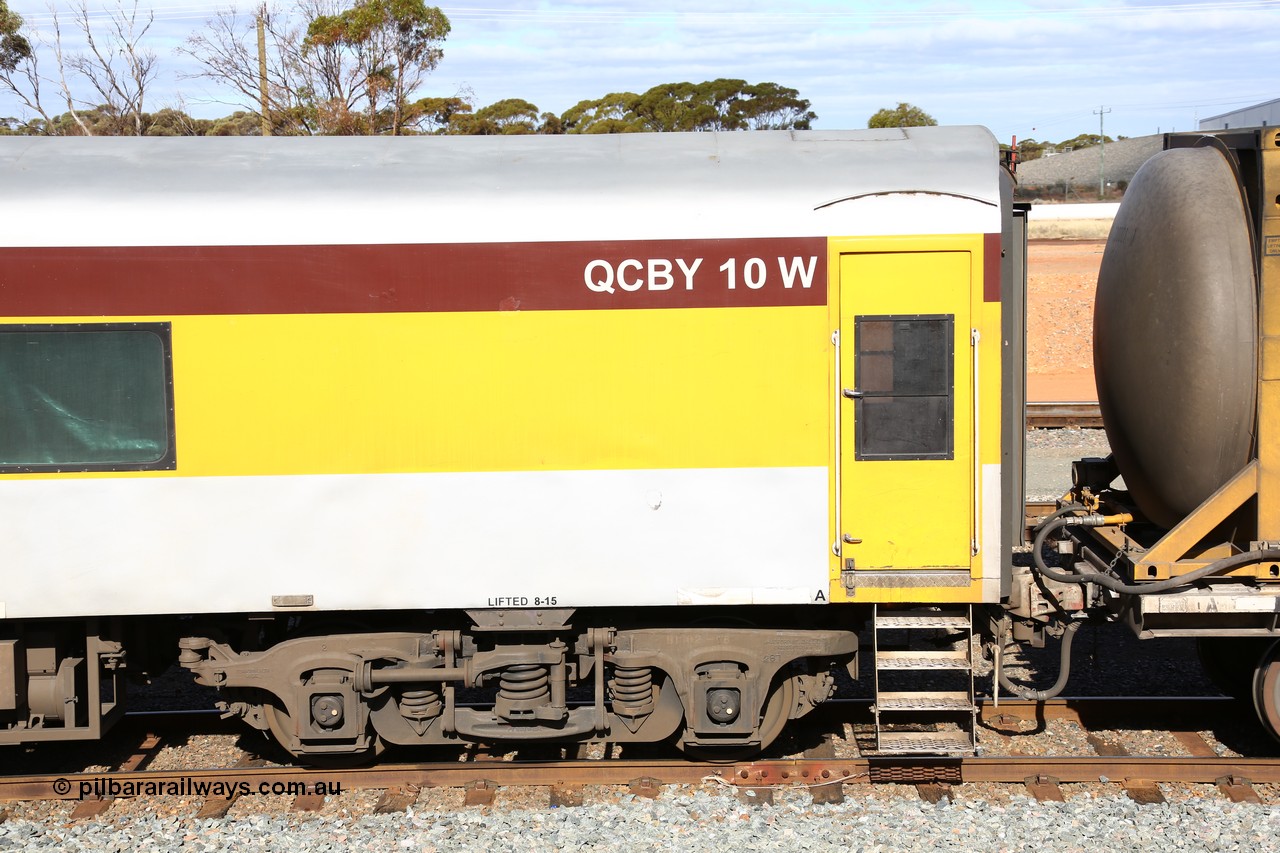 160525 4953
West Kalgoorlie, Aurizon intermodal train 2MP1, crew accommodation coach QCBY 10, started life as Victorian Railways Newport Workshops 1952 build as AS class no. 15, first class air conditioned corridor car, then AS 210, BS 210 and BS 10. Sold to West Coast Railway, then RTS / Gemco and finally to Aurizon.
Keywords: QCBY-class;QCBY10;Victorian-Railways-Newport-WS;AS15;AS210;BS210;BS10;AS-class;BS-class;