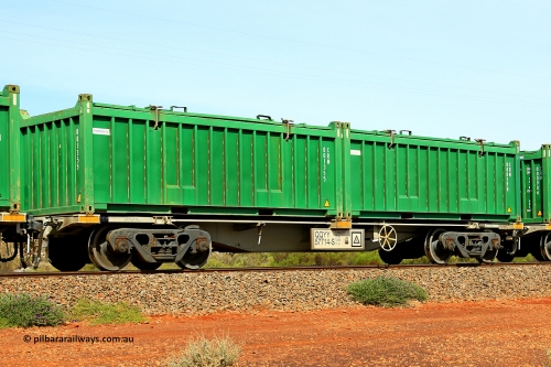 231020 8160
Parkeston, QQYY type 40' container waggon QQYY 57714 one of five hundred ordered by Aurizon and built by CRRC Yangtze Group of China in 2022. In service with two loaded 20' half height hard top 'rotainers' lettered CRM, for Cristal Mining before they were absorbed into Tronox, CRM 000390 with Cristal decal and CRM 001355 with Tronox decal, on Aurizon's Tronox mineral sands train 4UP1 from Ivanhoe / Broken Hill (NSW) to Kwinana (WA). October 20, 2023.
Keywords: QQYY-type;QQYY57714;CRRC-Yangtze-Group-China;