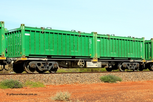 231020 8179
Parkeston, QQYY type 40' container waggon QQYY 57909 one of five hundred ordered by Aurizon and built by CRRC Yangtze Group of China in 2022. In service with two loaded 20' half height hard top 'rotainers' lettered CRM, for Cristal Mining before they were absorbed into Tronox, CRM 001578 with Cristal decal and CRM 001479 with Cristal decal, on Aurizon's Tronox mineral sands train 4UP1 from Ivanhoe / Broken Hill (NSW) to Kwinana (WA). October 20, 2023.
Keywords: QQYY-type;QQYY57909;CRRC-Yangtze-Group-China;