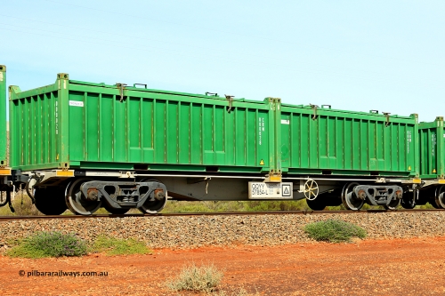 231020 8182
Parkeston, QQYY type 40' container waggon QQYY 57854 one of five hundred ordered by Aurizon and built by CRRC Yangtze Group of China in 2022. In service with two loaded 20' half height hard top 'rotainers' lettered CRM, for Cristal Mining before they were absorbed into Tronox, CRM 000227 with Cristal decal and CRM 000028 with Tronox decal, on Aurizon's Tronox mineral sands train 4UP1 from Ivanhoe / Broken Hill (NSW) to Kwinana (WA). 20th of October 2023.
Keywords: QQYY-type;QQYY57854;CRRC-Yangtze-Group-China;