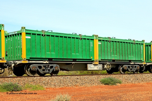 231020 8237
Parkeston, QQYY type 40' container waggon QQYY 57844 one of five hundred ordered by Aurizon and built by CRRC Yangtze Group of China in 2022. In service with two loaded 20' half height hard top 'rotainers' lettered CRM, for Cristal Mining before they were absorbed into Tronox, CRM 001242 with Tronox decal and yellow corner posts and CRM 000579 with Tronox decal and yellow corner posts, on Aurizon's Tronox mineral sands train 4UP1 from Ivanhoe / Broken Hill (NSW) to Kwinana (WA). 20th of October 2023.
Keywords: QQYY-type;QQYY57844;CRRC-Yangtze-Group-China;