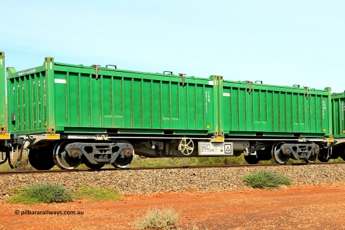 231020 8244
Parkeston, QQYY type 40' container waggon QQYY 57770 one of five hundred ordered by Aurizon and built by CRRC Yangtze Group of China in 2022. In service with two loaded 20' half height hard top 'rotainers' lettered CRM, for Cristal Mining before they were absorbed into Tronox, CRM 000087 with Tronox decal and CRM 001632 with Cristal decal, on Aurizon's Tronox mineral sands train 4UP1 from Ivanhoe / Broken Hill (NSW) to Kwinana (WA). 20th of October 2023.
Keywords: QQYY-type;QQYY57770;CRRC-Yangtze-Group-China;