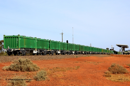 231020 8257
Parkeston, October 20, 2023. Aurizon's Tronox mineral sands train 4UP1 from Ivanhoe / Broken Hill (NSW) to Kwinana (WA) runs along the mainline as it heads for Perth and then Kwinana.

