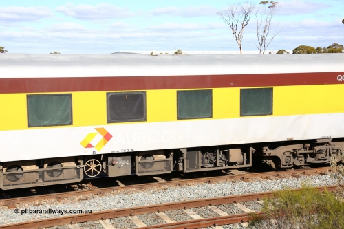 160525 4958
West Kalgoorlie, Aurizon intermodal train 2MP1, crew accommodation coach QCBY 10, started life as Victorian Railways Newport Workshops 1952 build as AS class no. 15, first class air conditioned corridor car, then AS 210, BS 210 and BS 10. Sold to West Coast Railway, then RTS / Gemco and finally to Aurizon.
Keywords: QCBY-type;QCBY10;Victorian-Railways-Newport-WS;AS15;AS210;BS210;BS10;AS-type;BS-type;
