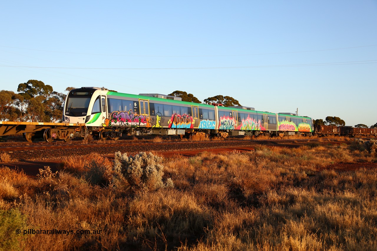 160522 2037
Parkeston, 5MP2 steel train, Trans-Perth electric B Set 116, driving car BEB 5116 being transferred from the manufacturer in Qld to Perth.
Keywords: BEB-class;BEB5116;Downer-Rail-Maryborough;