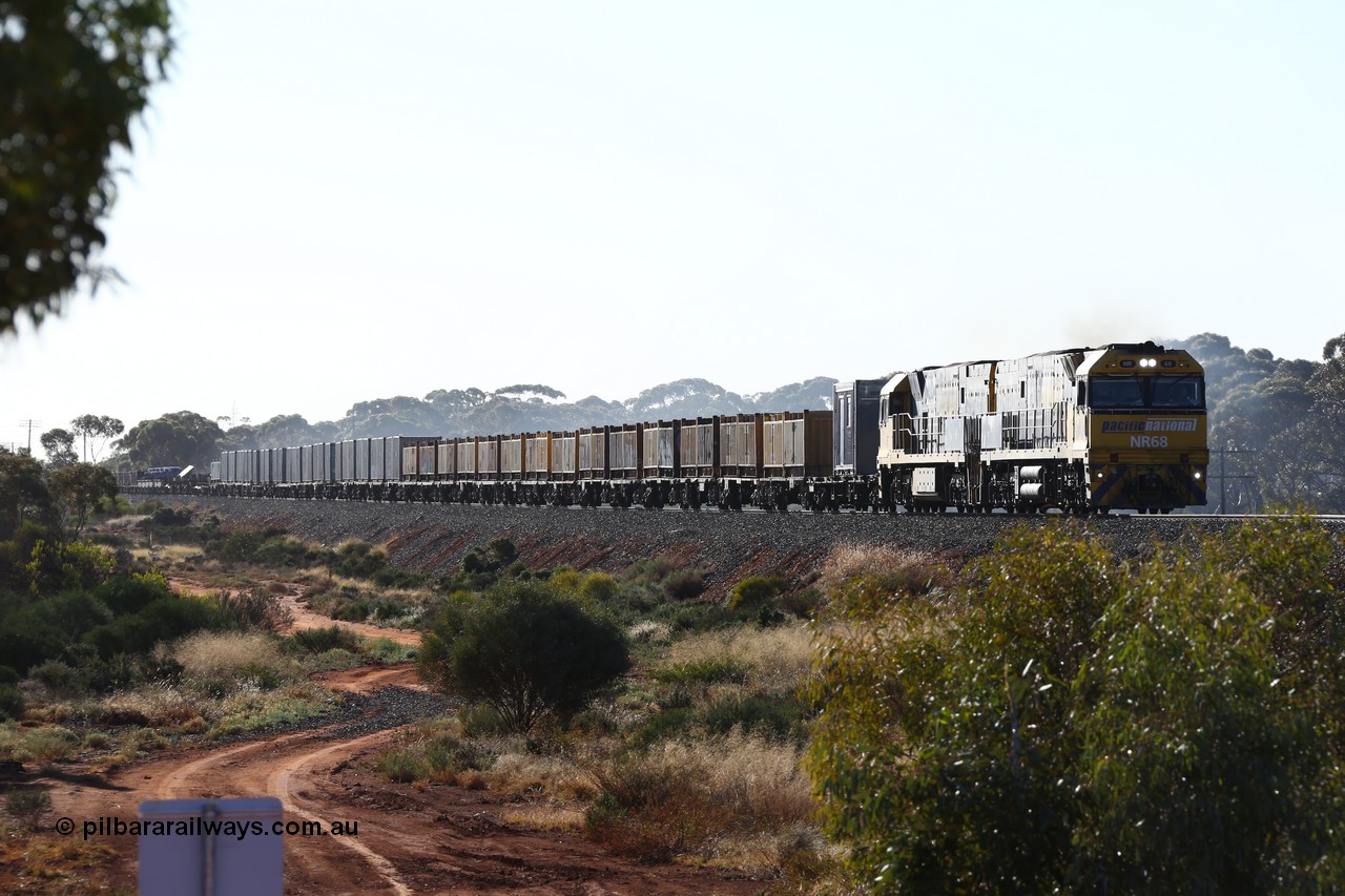 160522 2051
Binduli, 5MP2 steel train to Perth, locomotives Goninan built GE model Cv40-9i NR class NR 68 serial 7250-12/96-270 and NR 61 serial 7250-11/96-263 on the mainline leg of the triangle.
Keywords: NR-class;NR68;Goninan;GE;Cv40-9i;7250-12/96-270;